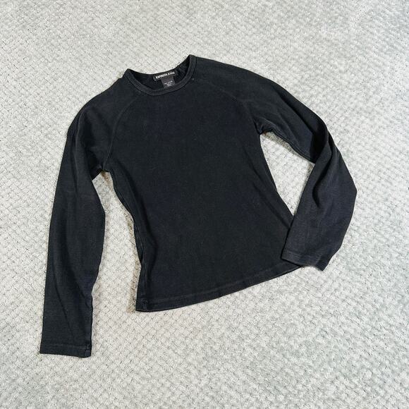 vintage y2k classic basic express cotton long sleeve semi-crop tshirt fitted xs - Picture 1 of 6